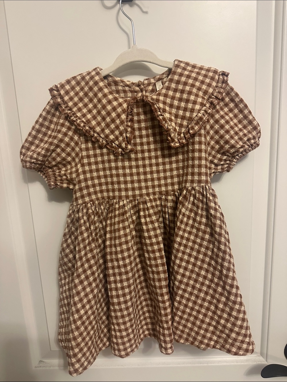 Rylee + Cru Brown and Cream Gingham Dress with Peter Pan Collar